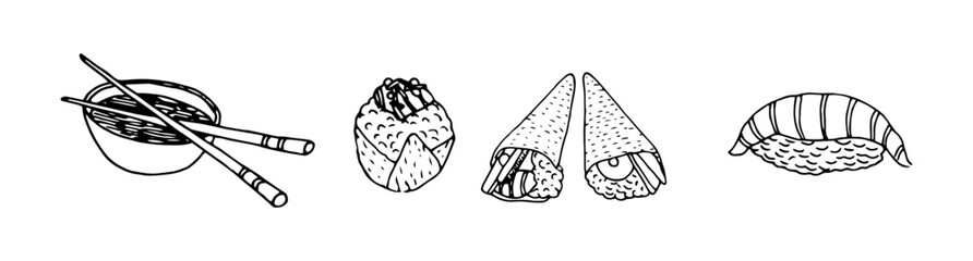 Asia food sushi icons set