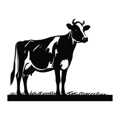 Black and White Cow Silhouette Illustration  Farm Animal Vector Art