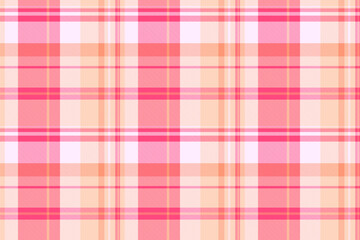 Romance texture tartan textile, romantic fabric background pattern. Store check vector plaid seamless in red and peach puff colors.