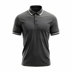 Sports Black T-Shirt Mockup Featuring Collar and Sleeves, Displaying Clean, Athletic Design Isolated on White"