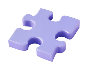 Obraz premium Single purple puzzle piece isolated on white background, cut out - stock png.