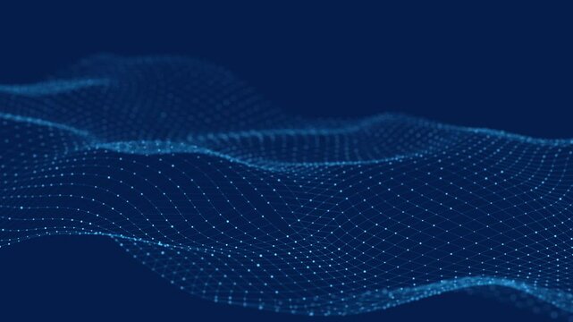 Abstract flow of luminous particles on dark background. Movement of colored dots. Big data visualization. 3D rendering. Seamless loop. 4k	