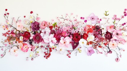 Artistic arrangement of cherry blossom flowers against white background