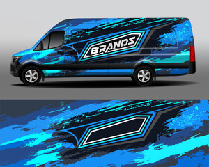 Car decal company wrap design vector. Abstract blue paint splatter on dark gray background for racing livery or vinyl decal for everyday use car. Transport branding.