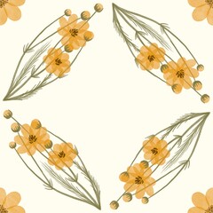 Seamless watercolour and unique floral pattern background for covers, notes, Soft backgrounds colour. Watercolour art work. Flower stalk.