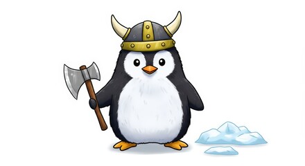 Brave Viking Penguin Illustration