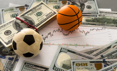 Football and money. Online bet - sports betting and gambling addiction - sport and soccer 