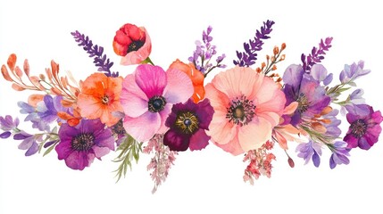 Vibrant watercolor floral frame with pink, lavender, and coral blooms