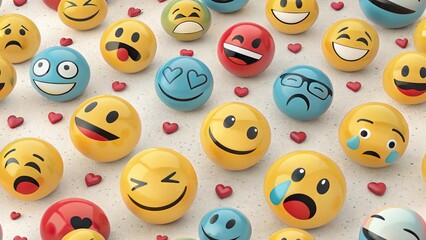 Collection of Colorful 3D Emojis Pattern Design. Many Different Emotional Emoticons 