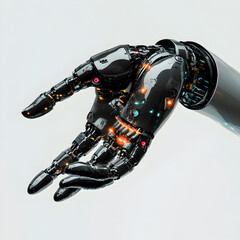 Technological Hand: A detailed depiction of a robotic arm, showcasing the intricate mechanics and polished metallic finish, emphasizing the fusion of technology and design.