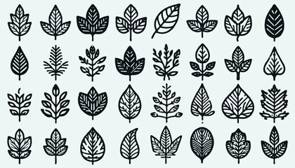 leaf line icon set black and white