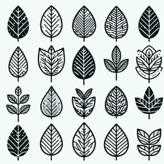leaf line icon set black and white