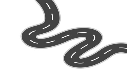 Winding road isolated on white background. Disappearing into the distance. The two-lane road with lane markings. Conceptual image. 3d rendering 