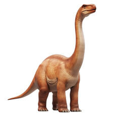 Fototapeta premium Prehistoric Sauropod Dinosaur Long Neck Brown 3D Render Isolated on White Background