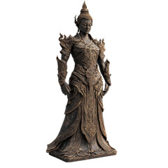 Ornate Bronze Buddha Statue in Regal Armor Intricate Detail Ancient Asian Sculpture