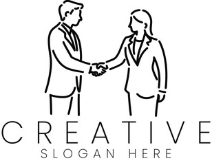 Businesspeople Handshake Minimal Line Art Design Illustration man deal icon logo woman    