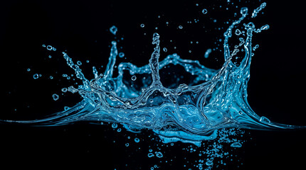 close-up of water splash frozen in motion, dark background