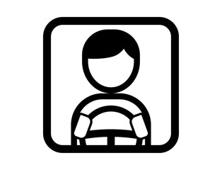 車のハンドルを持つ人の四角いシンプルなモノクロイラストアイコン