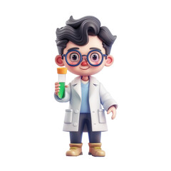 Adorable 3D Render of a Boy Scientist Holding a Test Tube with Green Liquid Science Experiment