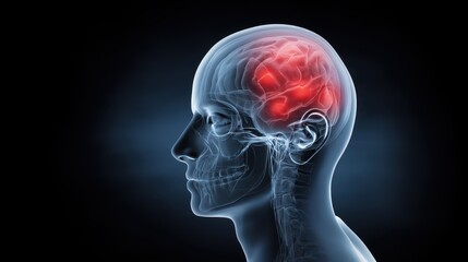 Obraz premium Human Brain Anatomy Illustration with Highlighted Areas in an X-Ray Style Render
