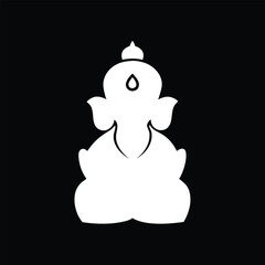Minimalist White Ganesha Silhouette Illustration On Black Background Vector Design.