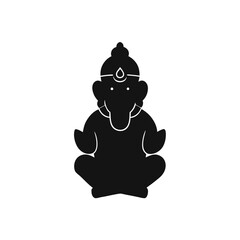 Isolated Silhouette Vector Illustration Of Lord Ganesha Meditating In Lotus Position.