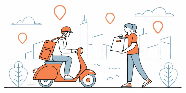 Fast Food Delivery Scooter Illustration - Minimalist Design