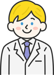 白衣を着た、白人の男性医師（線画カラー）のラスト