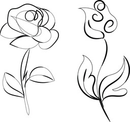 A black and white floral vector illustration with a rose silhouette showcases a nature-inspired pattern design