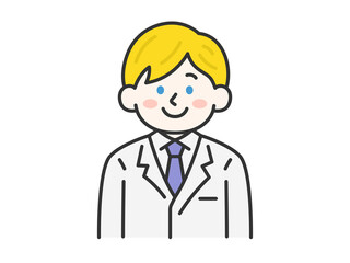 白衣を着た、白人の男性医師（線画カラー）のラスト