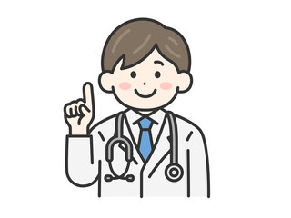 提案する、白衣を着て聴診器をつけた、男性医師（線画カラー）のイラスト