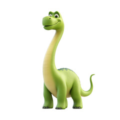 Fototapeta premium Adorable Cartoon Dinosaur Friendly Green Sauropod 3D Render Cute Prehistoric Animal Illustration
