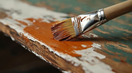 Fototapeta premium Safely removing old paint from wooden furniture, using paint stripper and scraper,
