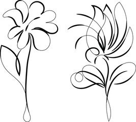 Abstract vector floral design showcases ornate black flower and leaf elements in a swirling pattern, a natural art illustration