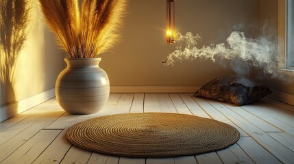 A calming meditation room with whitewashed wooden floors