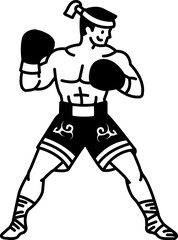 black and white illustration of Muay Thai boxing guard