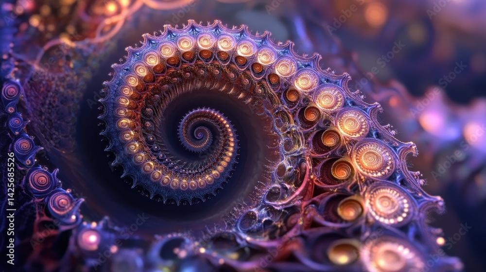 Poster digital fractal artwork with mesmerizing spirals and intricate patterns