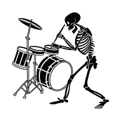  silhouette of little skeleton plays the drum set vector