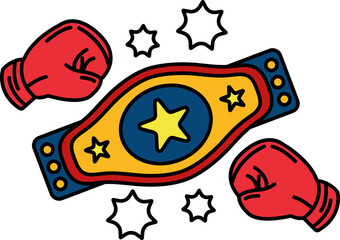 illustration icon of boxing belt and boxing gloves