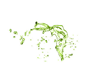 Splash of green water in air on white background