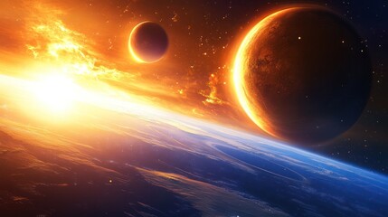 Obraz premium A vibrant and beautiful cosmic scene with planets and light