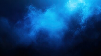 A dramatic blue gradient background fading into black, creating a cinematic effect.
