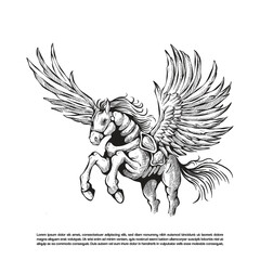 Hand drawn mythical flying horse vector isolated on white background