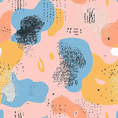 Abstract watercolor background with hand drawn shapes