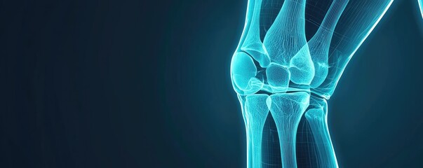 X-ray of knee joint advanced diagnosis and tech concept. X-ray image of a human knee joint illustrating anatomy.