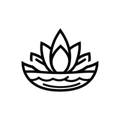 Fototapeta premium Outline Lotus Flower on Water Transparent Background Minimalist Icon Symbol