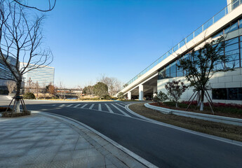 Serene Urban Landscape Featuring Modern Architecture and Clear Blue Skies