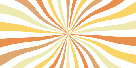 Retro sunburst background with wavy radial lines warm vintage colors like orange, cream, yellow,and beige on a white base, 1970s psychedelic style,clean vector look,centered burst,minimal flat design
