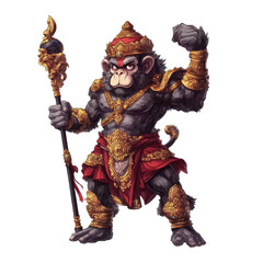 Powerful Monkey God Illustration Hindu Mythology Ornate Gold Majestic Staff Warrior