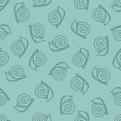 Seamless pattern with hand-drawn snails. Cute and playful background perfect for children's textiles, nursery decor, wrapping paper, wallpapers, stationery projects, fabric, scrapbooking, packaging.